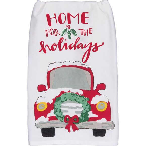 Home For the Holiday Red Pickup Truck With Wreath Christmas Kitchen Dish Towel - Picture 1 of 4